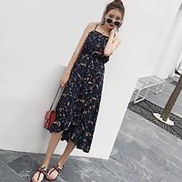 womens daily casual a line dress floral strap midi sleeveless polyeste ...