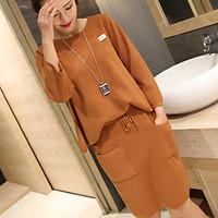 womens casualdaily a line dress solid round neck above knee long sleev ...