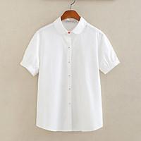 womens casualdaily simple shirt solid shirt collar short sleeve cotton