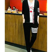 Women\'s Daily Contemporary Spring Fall Hoodie Pant Suits, Color Block Sweetheart Long Sleeve Micro-elastic