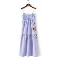 womens daily skater dress embroidery strap knee length sleeveless poly ...