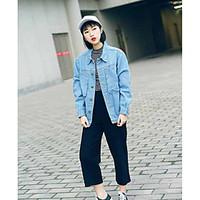 womens casualdaily work street chic spring denim jacket solid shirt co ...