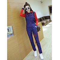 womens daily casual chic modern spring shirt pant suits solid round ne ...