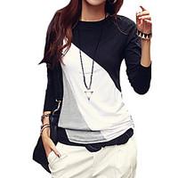 Women\'s Casual Round Collar Long Sleeve Spliced Color Block T-shirt
