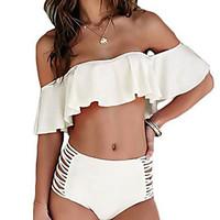 womens ruffle bandeau bikini high rise ruffle solid polyester white pi ...