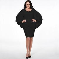 Women\'s Ruffle Sexy Batwing Knee Length Dress Solid Plus Size Bodycon Middle Dress