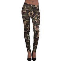 Women\'s Skinny Jeans PantsGoing out Holiday Vintage Street chic All Match Hin Thin Camouflage Ripped Mid Rise Zipper Micro-elastic Spring