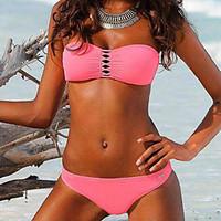 womens bandeau bandeau tankini lace up spandex pink black