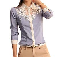 Women\'s Casual Lace Micro Elastic Long Sleeve Regular Blouse