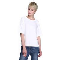 Women\'s Going out Simple / Street chic T-shirt, Solid Round Neck ½ Length Sleeve Blue / Pink / White / Green Cotton Medium