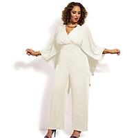 Women\'s Solid White / Black Jumpsuits , Plus Size / Sexy Deep V Long Sleeve