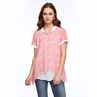 womens patchwork pink gray t shirt round neck short sleeve