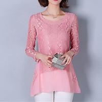 womens lace solid pink gray t shirt round neck long sleeve