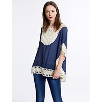 womens boho patchwork lace bohemian style hollow out blouse round neck ...