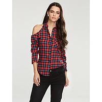 womens off the shoulder casualdaily simple all seasons shirt plaid v n ...