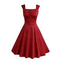 Women\'s Party Vintage A Line / Skater Dress, Solid Sweetheart Knee-length Sleeveless Red / Black Cotton / Polyester Summer