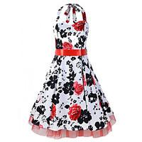 womens retro 50s slim flower print sleeveless swing party dress