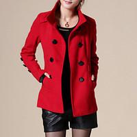 Women\'s Vintage Coat, Solid Stand Long Sleeve Winter Red / Black / Green / Yellow Wool / Others Thick