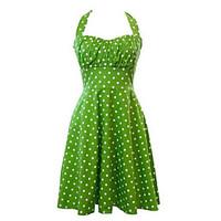 Women\'s Retro 50s Slim Polka Dot Sleeveless Swing Party Dress