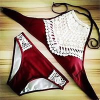 Women\'s Lace Halter Bikini Polyester Burgundy