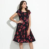 womens party vintage sheath swing dress floral square neck knee length ...