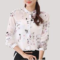 Women\'s Stand Collar Floral Print Chiffon Shirt