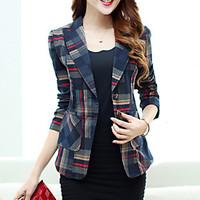 Women\'s Spring Blazer, Geometric Notch Lapel Long Sleeve Red / Brown Polyester Medium