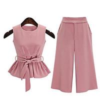 Women\'s Casual/Daily Plus Size / Street chic Summer Set, Solid Round Neck Sleeveless Pink / Black Cotton Medium
