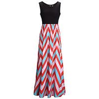 Women\'s Sexy Beach Party Casual Stripes Slim Maxi Dress