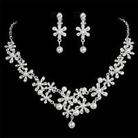womens alloy silver crystal neclace earrings jewelry set for wedding p ...