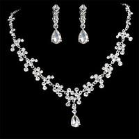 Women\'s Alloy Silver Crystal Neclace Earrings Jewelry Set for Wedding Party