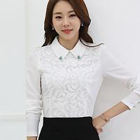 womens doll collar lace chiffon long sleeve blouse