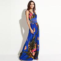 womens bohobackless beach plus sizeswing dress floral deep v maxi slee ...