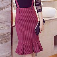 Women\'s Ruffle Fashion Plus Sizes Slim Package Hip Stripe Fishtail Skirt Frill Strap Skirt Work OL Party