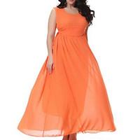 Women\'s Going out / Casual/Daily / Party Simple Loose Dress, Solid V Neck Maxi Sleeveless Orange Polyester Summer Mid Rise