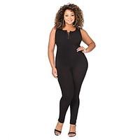 Women\'s Lace up Plus Size Skinny Club Sexy Solid Round Neck Sleeveless High Rise Stretchy Pants Summer Fat Jumpsuit
