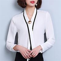 Women\'s Casual/Daily Formal Work Street chic Spring Blouse, Solid V Neck Long Sleeve Polyester Medium