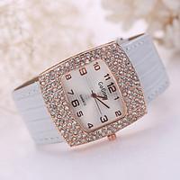 womens large crystal case gold leather band wrist fashion dress watch  ...