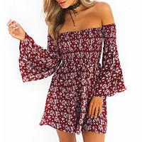 Women\'s Going out Casual/Daily Vintage Boho Slim Sheath DressFloral Backless Strapless Above Knee Long Sleeve Flare Sleeve Spring Fall