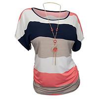 womens patchwork blue red t shirt round neck short sleeve