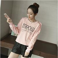 Women\'s Casual/Daily Sweatshirt Solid Letter Round Neck Micro-elastic Cotton Long Sleeve Spring Winter