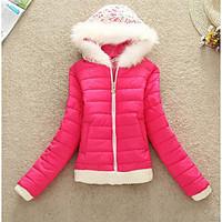 Women\'s Regular Padded Coat, Simple Casual/Daily Solid-Cotton Cotton Long Sleeve Pink / White / Black