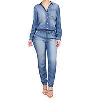 Women\'s High Rise Going out Casual/Daily Classic Fashion Lace Up JumpsuitsSimple Street chic Slim Denim Solid Spring Fall