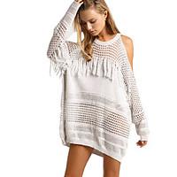 Women\'s Bandeau Cover-Up, Tassels Solid Wool Blends