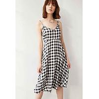 womens backless casualdaily loose dress check v neck midi sleeveless c ...