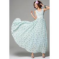 Women\'s Casual/Daily Loose Dress, Geometric V Neck Maxi Sleeveless Cotton Spring Summer Mid Rise Micro-elastic Medium