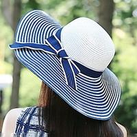 Women Fashion Black and White Striped Butterfly Straw Hat Holiday Travel Sunscreen Beach Cap