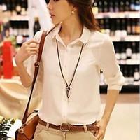 womens formal simple all seasons blouse solid shirt collar long sleeve ...