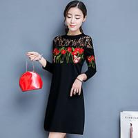 Women\'s Embroidery station spring an fashion trends round neck sleeve embroidered dress was thin