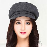 Women Cotton Lady Leisure Pure Color Wool Woolen Berets Cap England Octagonal Hat